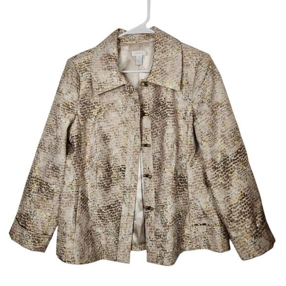 Chico's glam jacket open front with pockets size 1 M 8 gold brown - Picture 1 of 6